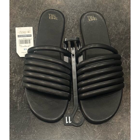 New Time And Tru Women's Multi-Band Slide Sandals Size 11 Black - Picture 7 of 7